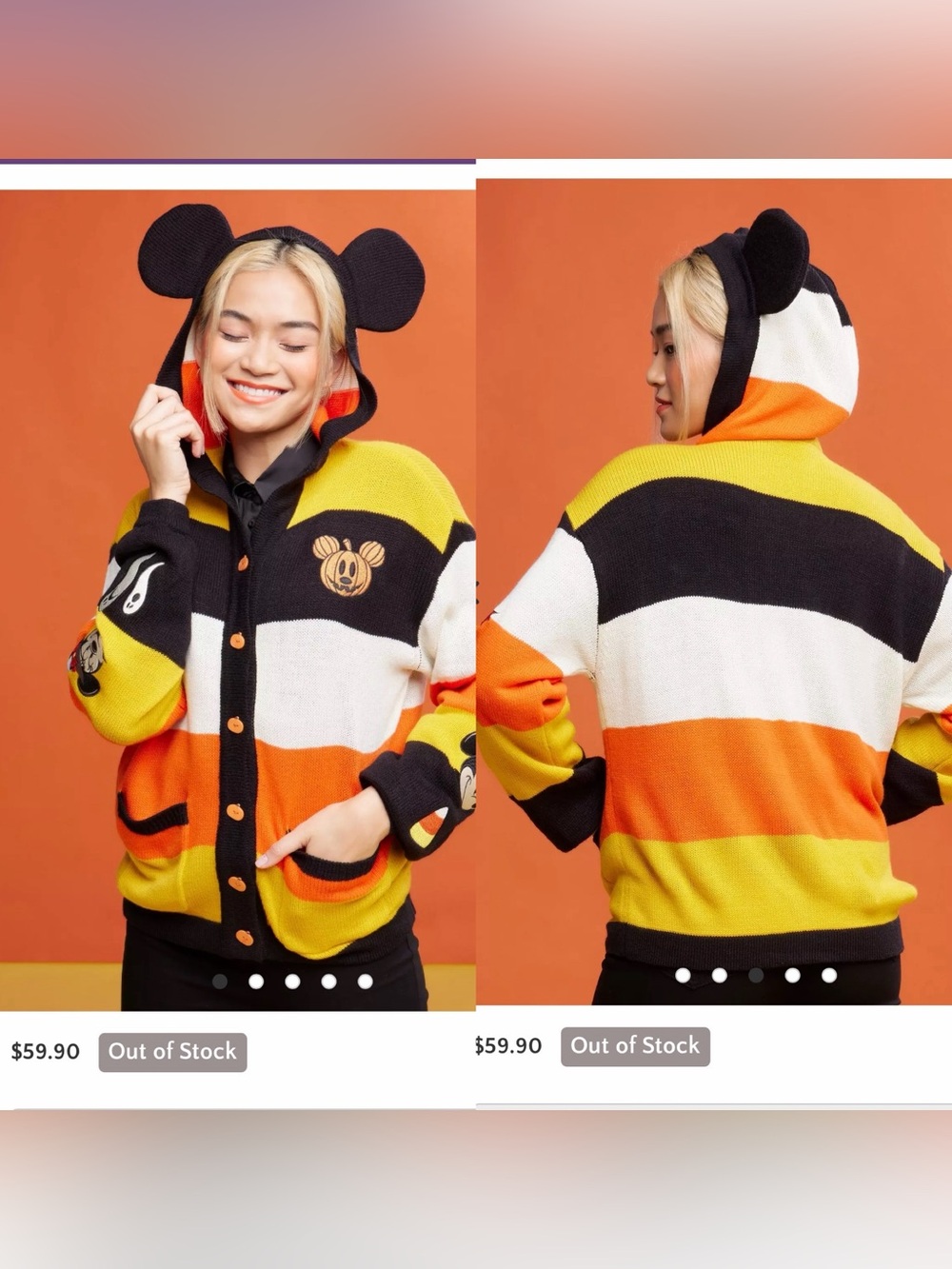 Her Universe Disney Halloween Mickey
Mouse Stripe Girls Hooded Cardigan